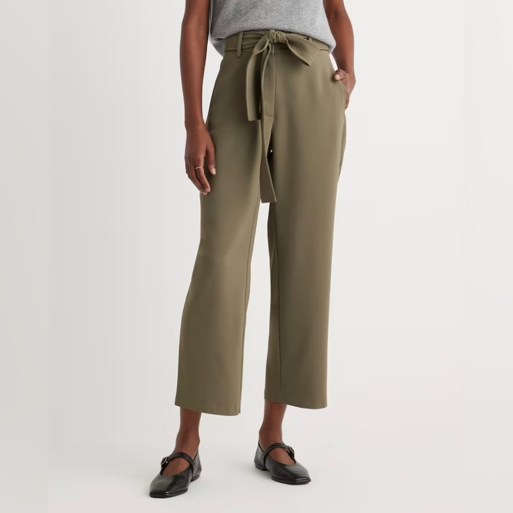 Quince Womens Stretch Crepe Paperbag Pants Olive Size 10
